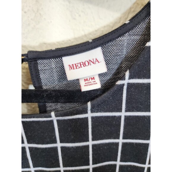 Merona Dress Womens Medium Black White Windowpane Grid Shift 3/4 Sleeve Career - Picture 6 of 7